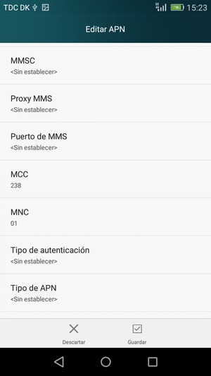 Desplácese hacia abajo e introduzca la información de Internet
