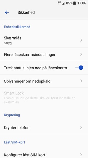 For at aktivere din skærmlås, gå til menuen Sikkerhed og vælg Skærmlås
