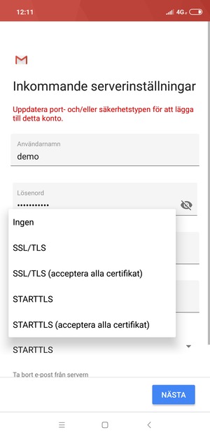 Välj Ingen och välj NÄSTA