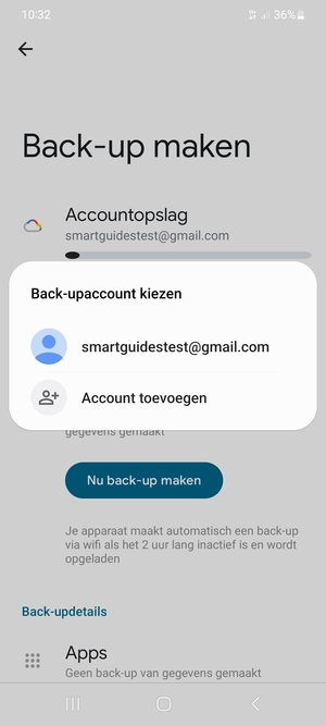 Selecteer uw back-up-account