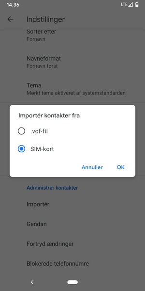 Vælg SIM-kort og OK
