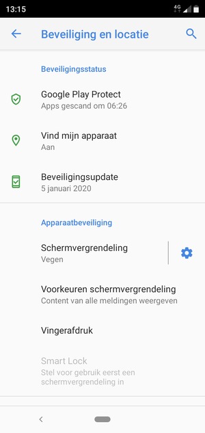 Om uw schermvergrendeling te activeren, ga naar het Beveiliging en locatie-menu en selecteer Schermvergrendeling