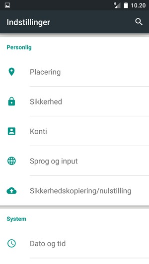 Vend tilbage til menuen Indstillinger og vælg Konti