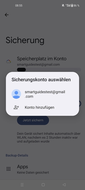 Wählen Sie Ihr Konto für Backup