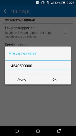 Ange Servicecenter-numret och välj OK