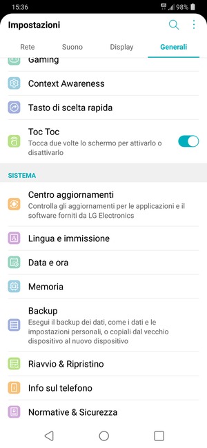 Scorri e seleziona Backup