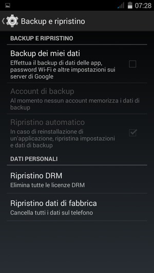 Spunta la casella di controllo Backup dei miei dati