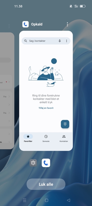 Vælg Luk alle for at lukke alle åbne apps