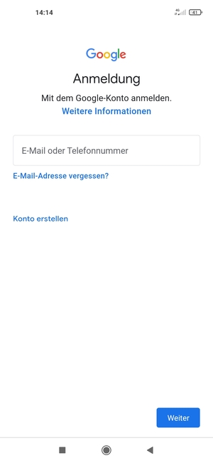 Geben Sie Ihre Gmail Adresse ein und wählen Sie Weiter