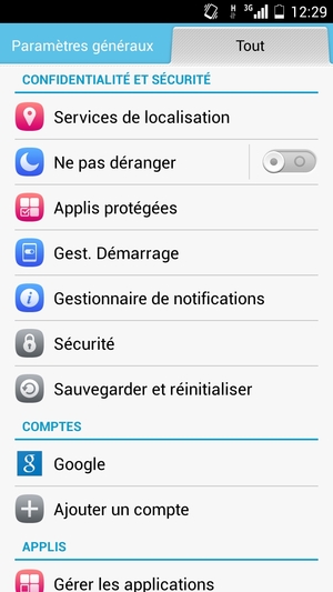 Faites défiler et sélectionnez Sécurité