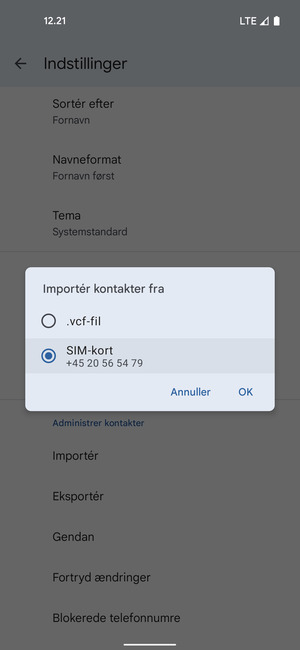 Vælg SIM-kort og OK