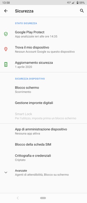 Seleziona Blocco schermo