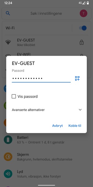 Skriv inn Wi-Fi-passord og velg Koble til