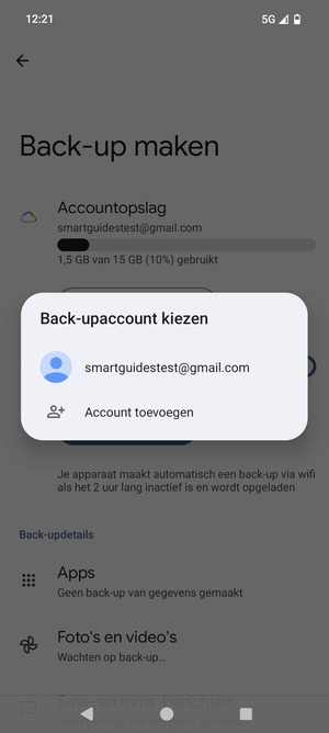 Selecteer uw back-up-account