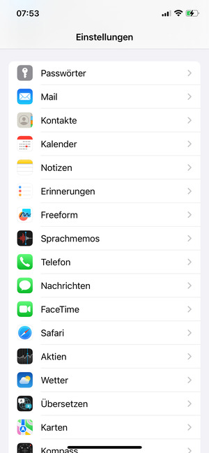 Scrollen Sie und wählen Sie Mail
