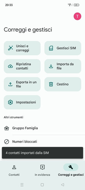 I tuoi contatti verranno salvati sul tuo account Google, e salvati sul tuo telefono la prossima volta che Google sarà sincronizzato.