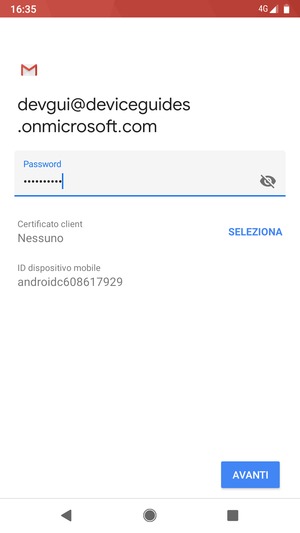 Inserisci la tua password e seleziona AVANTI