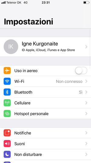 Seleziona ID Apple, iCloud, iTunes e App Store
