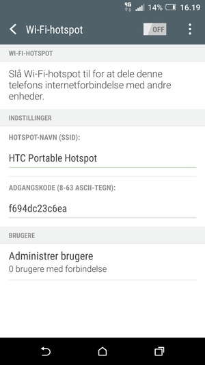 Indtast en adgangskode på minimum 8 tegn og aktiver Wi-Fi-hotspot
