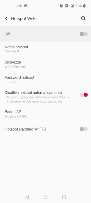 Seleziona Password hotspot