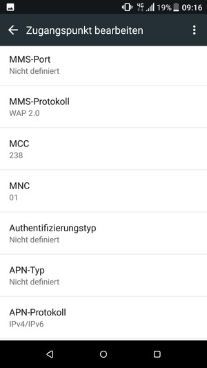 Scrollen Sie nach unten und geben Sie MMS-Informationen ein
