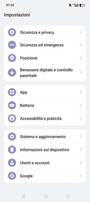 Scorri e seleziona Sicurezza e privacy