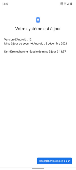 Si votre téléphone est à jour, vous verrez l'écran suivant