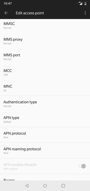 Scroll down and enter MMS information
