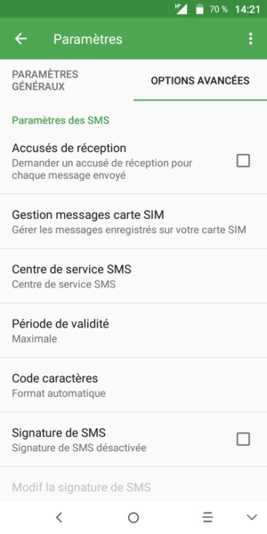 Sélectionnez Centre de service SMS