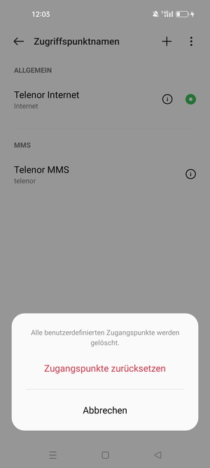 Wählen Sie Zugangspunkte zurücksetzen