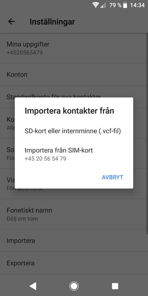 Välj Importera från SIM-kort