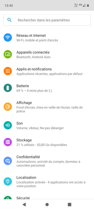 Sélectionnez Réseau et Internet