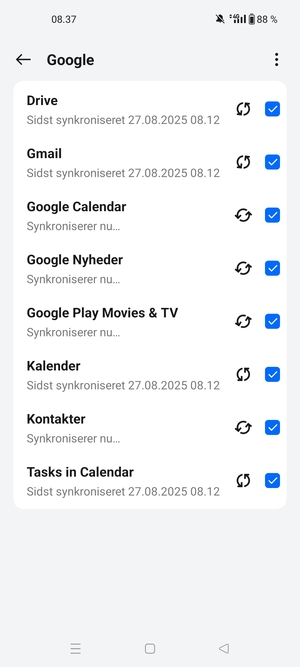 Dine oplysninger vil blive synkroniseret
