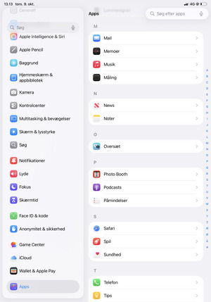 Scroll til og vælg Apps og vælg Mail