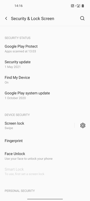 To activate your screen lock, go to the Security & Lock Screen menu and select Screen lock