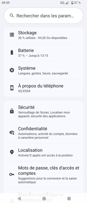 Faites défiler et sélectionnez Sécurité