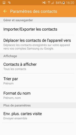 Sélectionnez Importer/Exporter les contacts