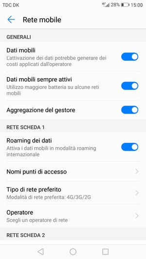 Attivo o disattiva Roaming dei dati