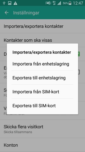 Välj Importera från SIM-kort