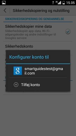 Vælg din sikkerhedskopi-konto