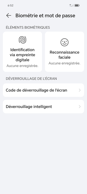 Sélectionnez Code de déverrouillage de l'écran