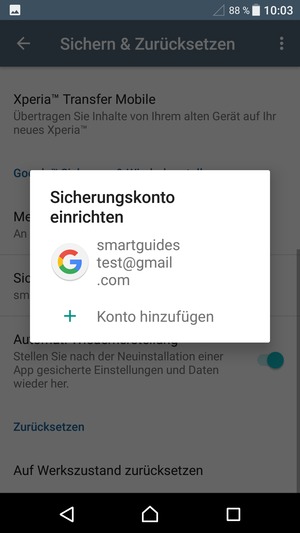 Wählen Sie Ihr Konto für Backup