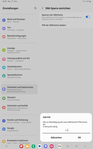 Bestätigen Sie Ihre neue PIN der SIM-Karte und wählen Sie OK