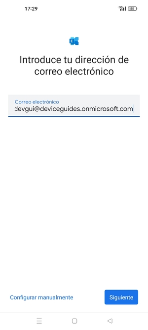 Introduzca su Dirección de correo electrónico y seleccione Configurar manualmente