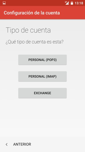 Seleccione PERSONAL (POP3) o PERSONAL (IMAP)