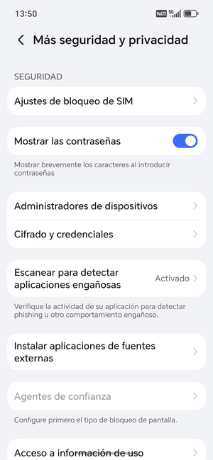 Seleccione Ajustes de  bloqueo de SIM