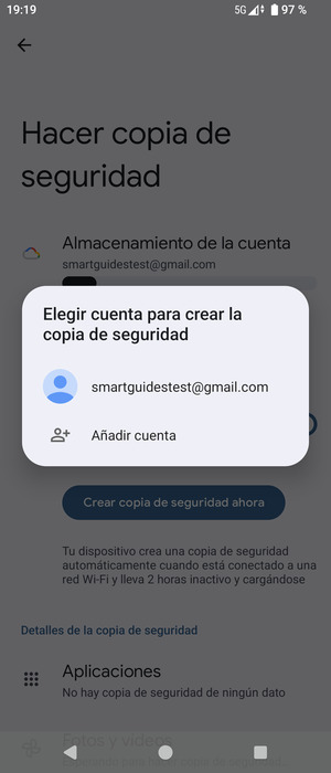 Seleccione su cuenta de copia de seguridad