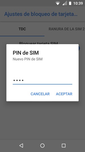 Introduzca su Nuevo PIN de SIM y seleccione ACEPTAR