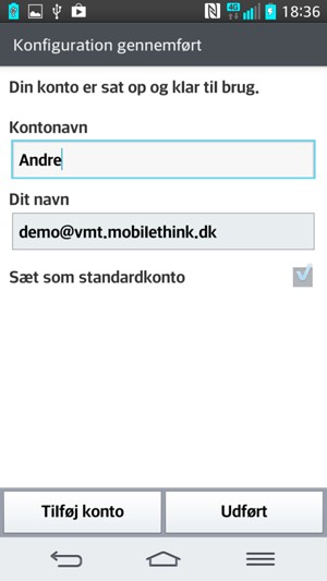 Giv din konto et navn og indtast dit navn. Vælg Udført