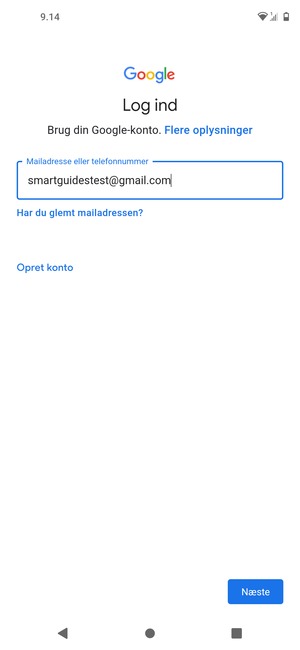 Indtast din Gmail adresse og vælg Næste